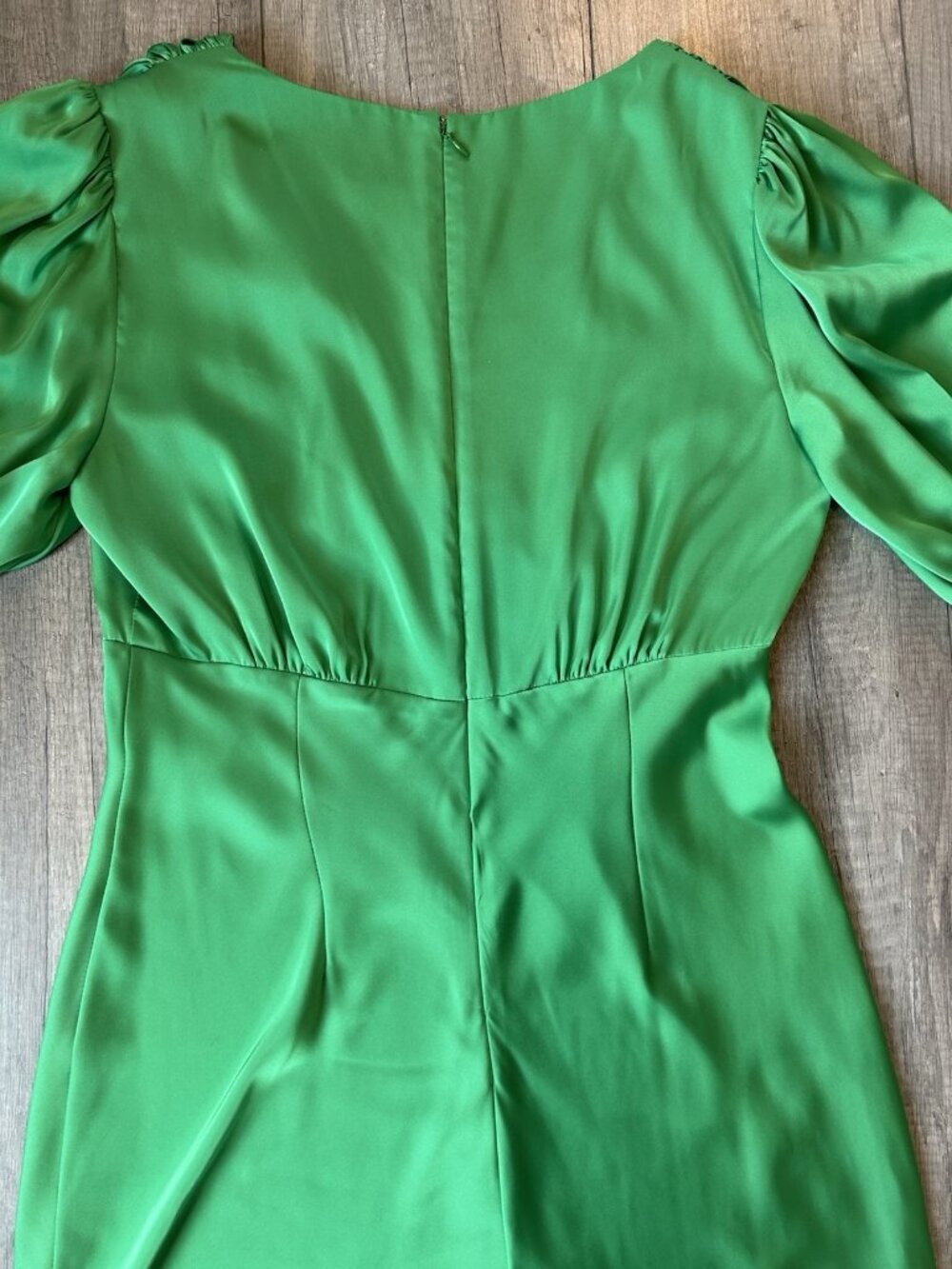 Alexia Admor Felicity Midi Dress Green Puff V Neck Size Spring Wedding Guest Fun - Picture 15 of 16